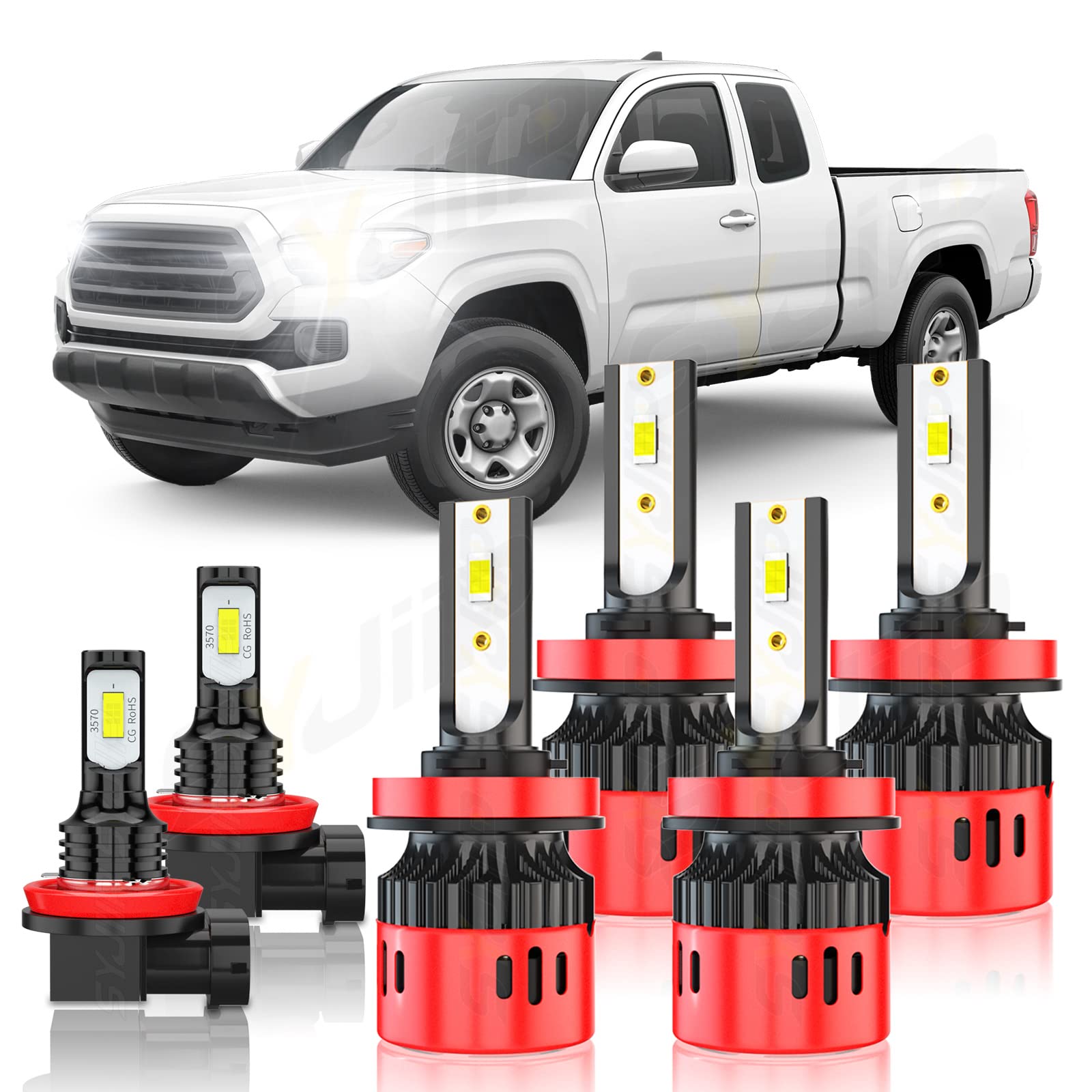 SYJIIP LED Headlight Bulbs Kit for Toyota Tacoma 2016-2022 - H9 High Beam + H11 Low Beam + H16 Fog Lights - 16000LM 6000K Cool White - IP67 Waterproof - Plug and Play Installation - Pack of 6 - Perfect for Night Driving & Off-Road Adventures
