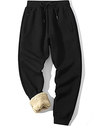 MACHLAB Men's Thermal Fleece Jogger Pants - Sherpa Lined Winter Sweatpants for Cold Weather, Thick Warm Track Pants for Running, Hiking & Outdoor Activities