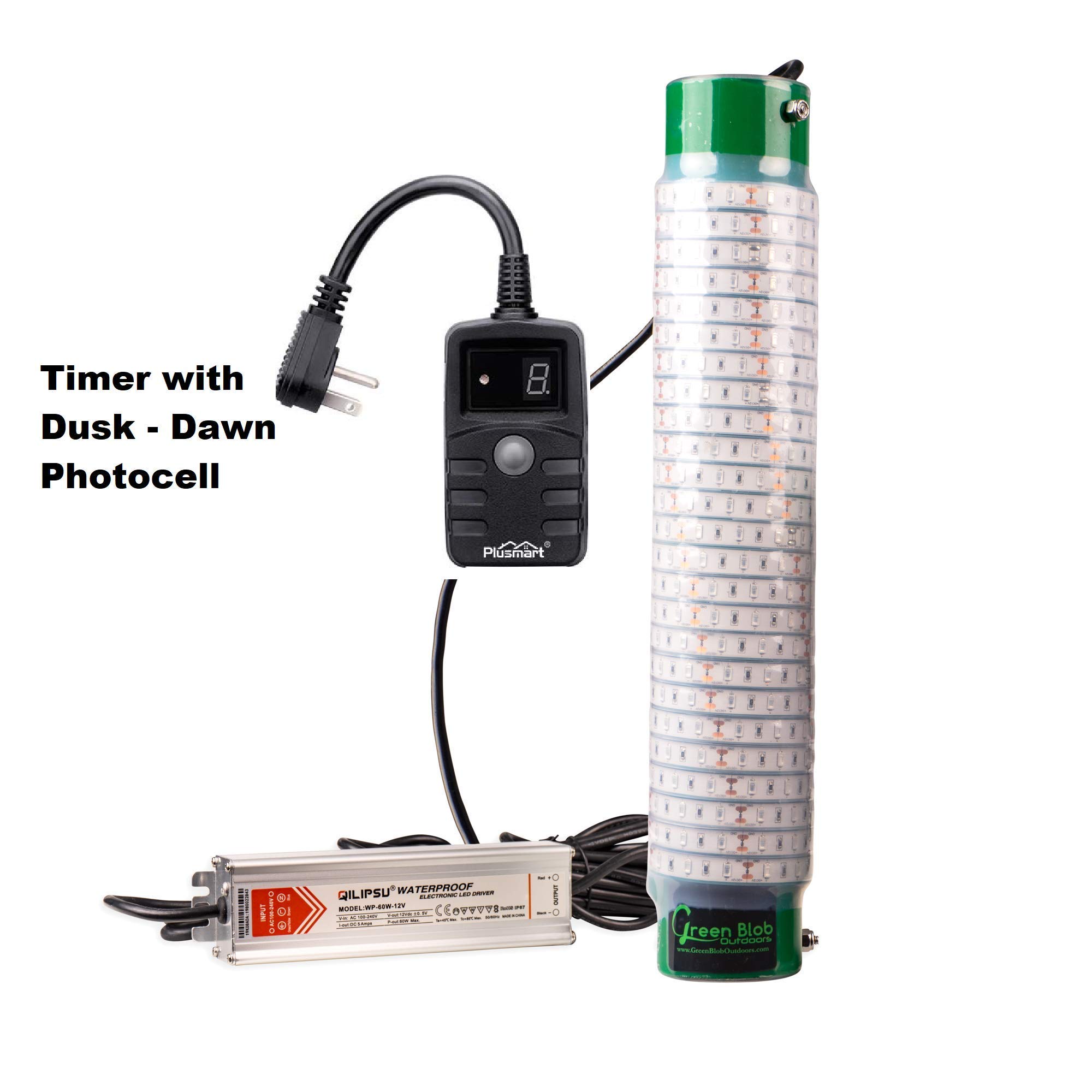Green Blob Outdoors 15000 Lumen Submersible LED Fishing Light with Timer - Underwater Fish Attractor for Crappie, Snook & Bass - 30ft Cord & 3-Prong Plug - Perfect for Night Fishing, Diving & Underwater Exploration