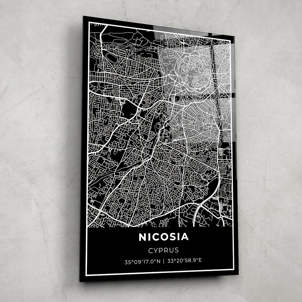 Nicosia Cyprus Map Glass Wall Art - Elegant Home Decor for Living Room, Office & Gifts - Perfect for Travel Lovers & Geography Enthusiasts