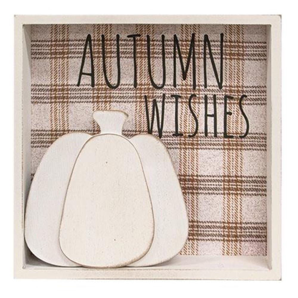 Autumn Wishes Shadowbox Sign - Seasonal Home Decor for Fall, Thanksgiving & Halloween - Perfect for Wall Art, Mantel Decor & Gift Giving