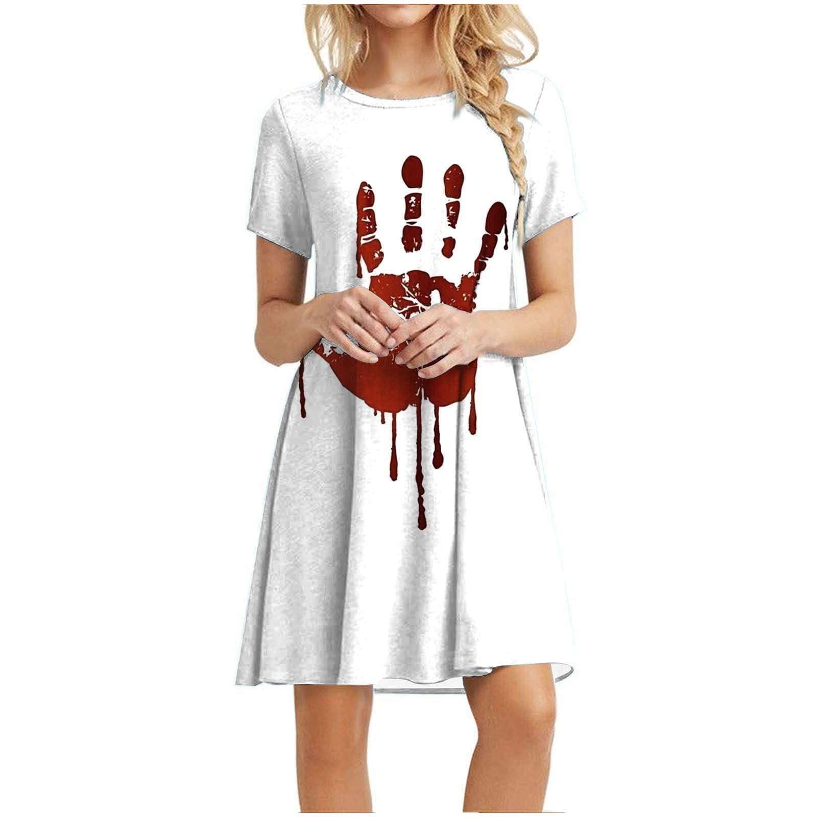 Women's Halloween Print Shirt Dress - Pullover Tunic Top with Imperial Waist, Crewneck Sundress for Beach & Mini Sun Dress | Perfect for Costume Parties, Summer Vacations & Casual Outings