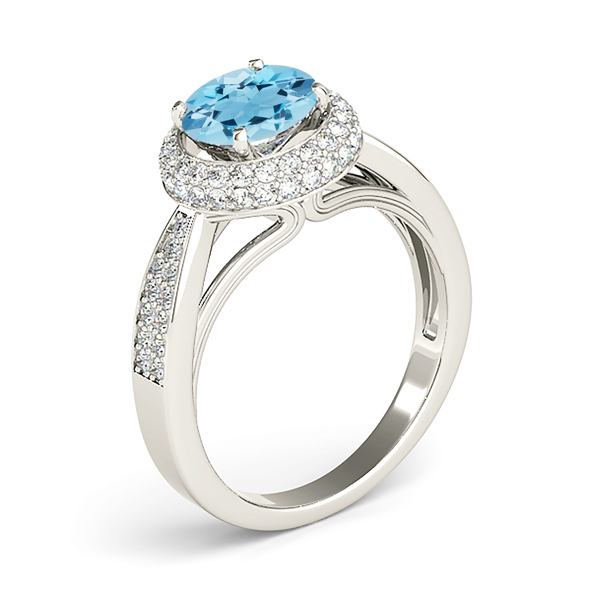 2.00 Carat Genuine Aquamarine Ring with Double Edge Halo - Elegant Wedding, Engagement & Anniversary Jewelry Gift for Women