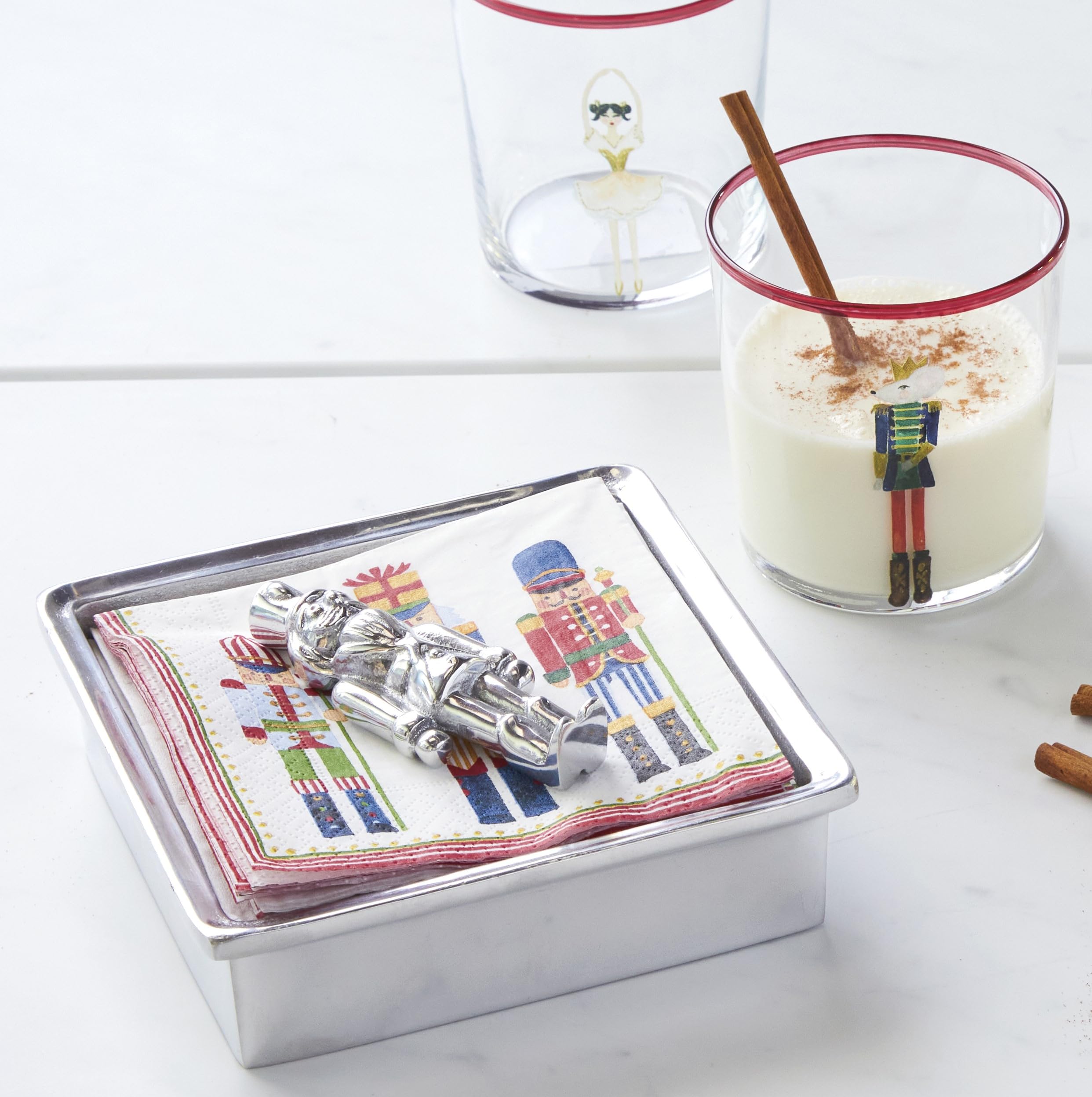 Elegant MARIPOSA NUTCRACKER Napkin Box Set in Silver | Recycled Sandcast Aluminum | Handmade in Mexico | Perfect for Holiday Dining & Gift Giving