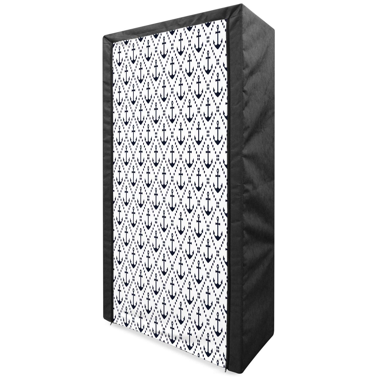 Ambesonne Geometric Portable Fabric Wardrobe - Nautical Chevron Pattern with Dotted Frames & Anchors, 33.5