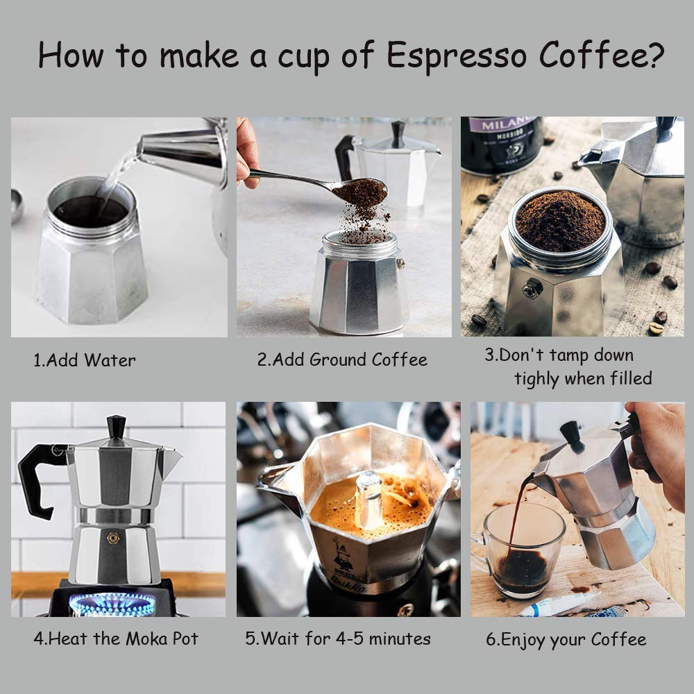 3 Cup Stovetop Espresso Maker - Italian Moka Pot for Full-Bodied Espresso | Classic Design, Easy to Use & Clean | Perfect for Home Brewing, Camping & Office Coffee