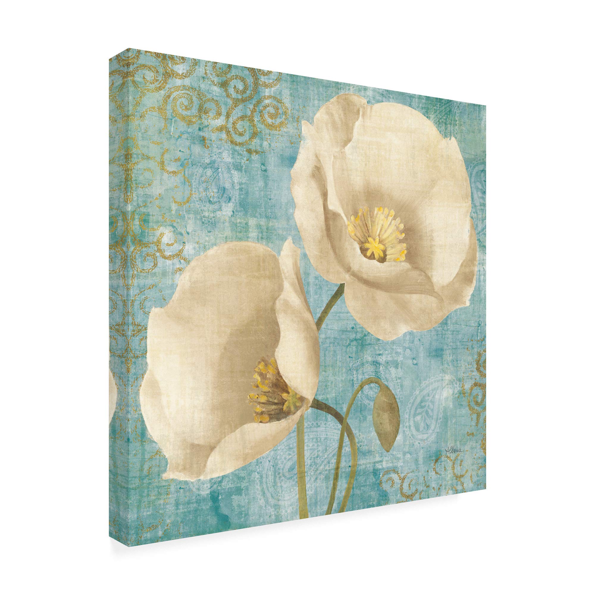 Albena Hristova Rich Poppies On Paisley 18x18 Canvas Wall Art - Hand Painted Floral Oil Painting for Living Room, Bedroom & Office Decor