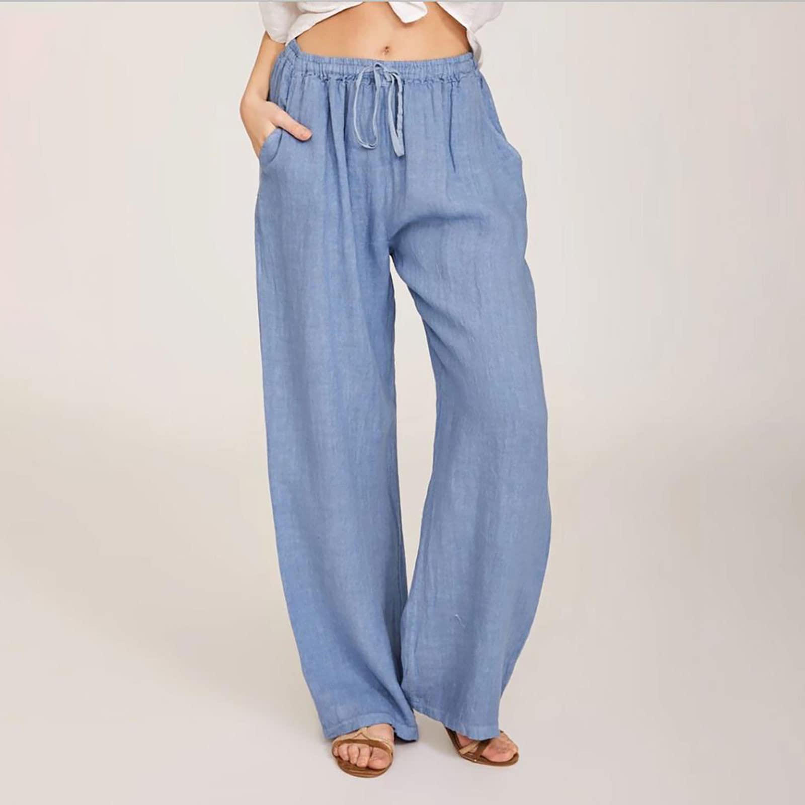 BOXIACEY Women's High Waist Linen Pants - Wide Leg Palazzo Trousers with Pockets for Summer Comfort