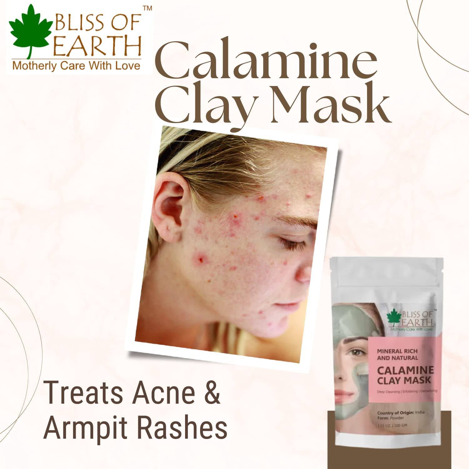 **Bliss of Earth 100% Pure Pink Calamine Clay Powder - 3 Pack (100g Each) for Acne, Eczema & Skin Detox - Perfect for DIY Face Masks & Natural Skincare**