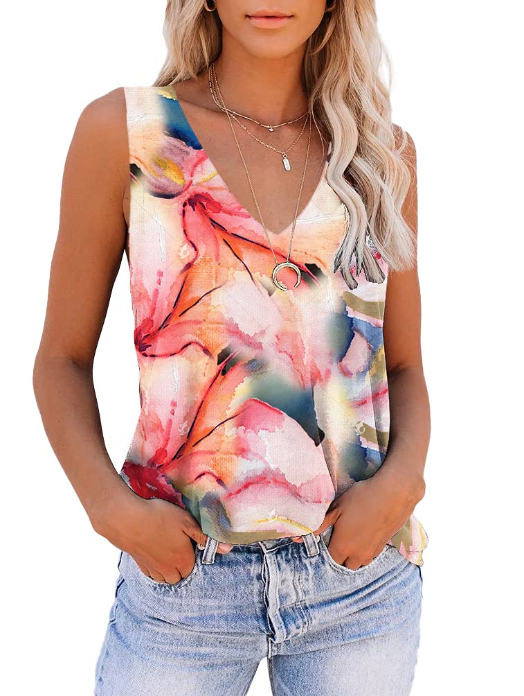 ETCYY Women's Summer V-Neck Tank Tops - Tie Dye Sleeveless Basic Tee, Cute Printed Loose Fit Shirt for Casual Wear, Beach Outfits & Summer Fashion