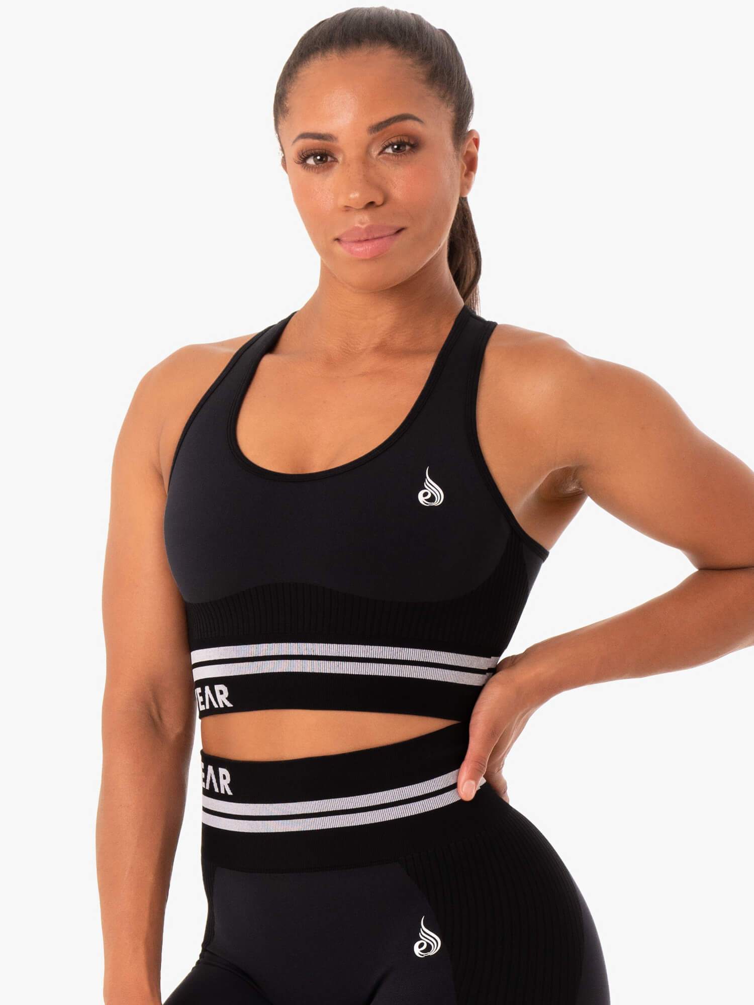 Freestyle Seamless Longline Sports Bra for Women - High Support Workout Top - Breathable Yoga Bra for Running, Gym & Activewear - Black