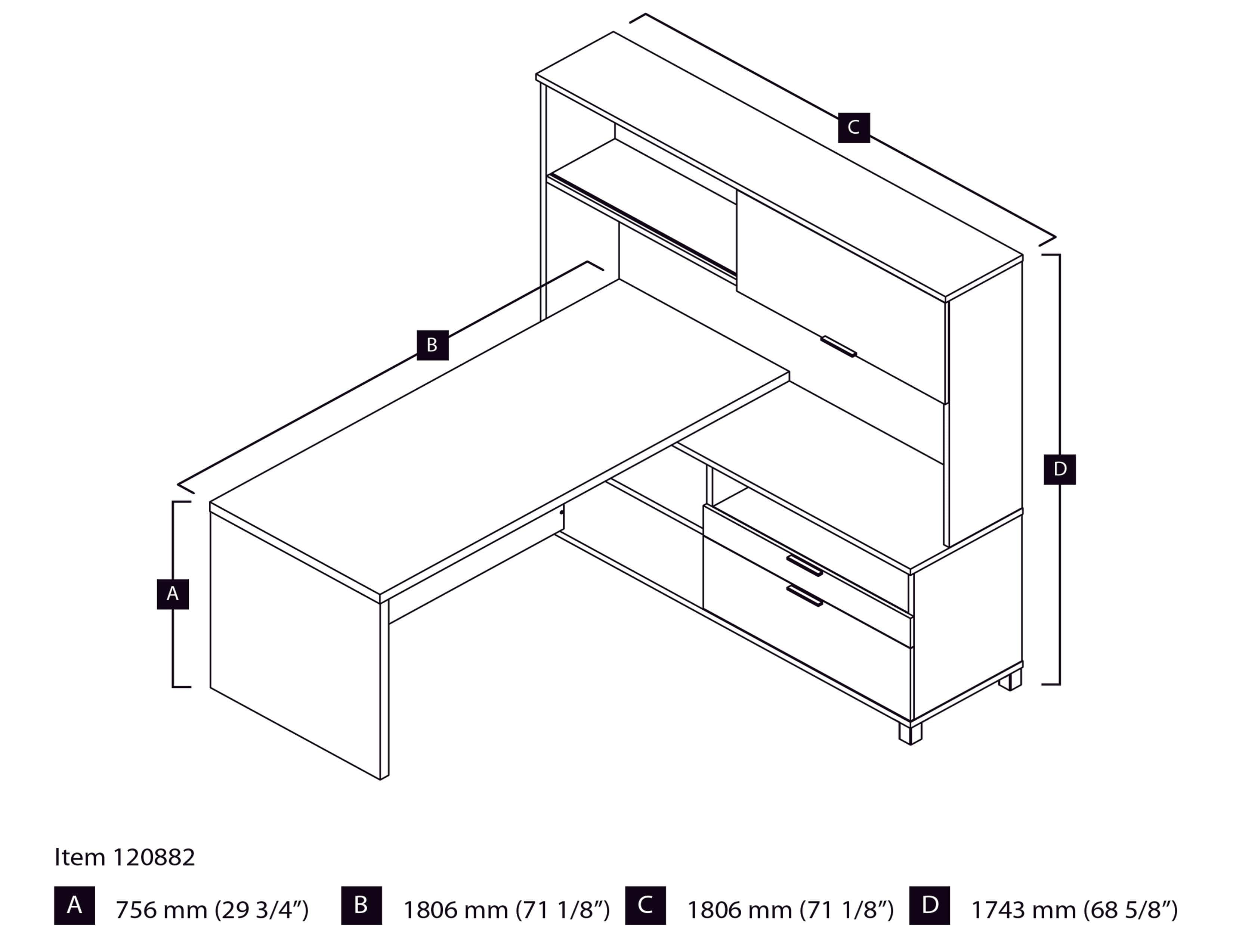 Pro Linea 72W L-Shaped Computer Desk with Storage Drawers & Hutch in Bark Grey - Perfect for Home Office, Gaming Setup & Small Workspace Organization