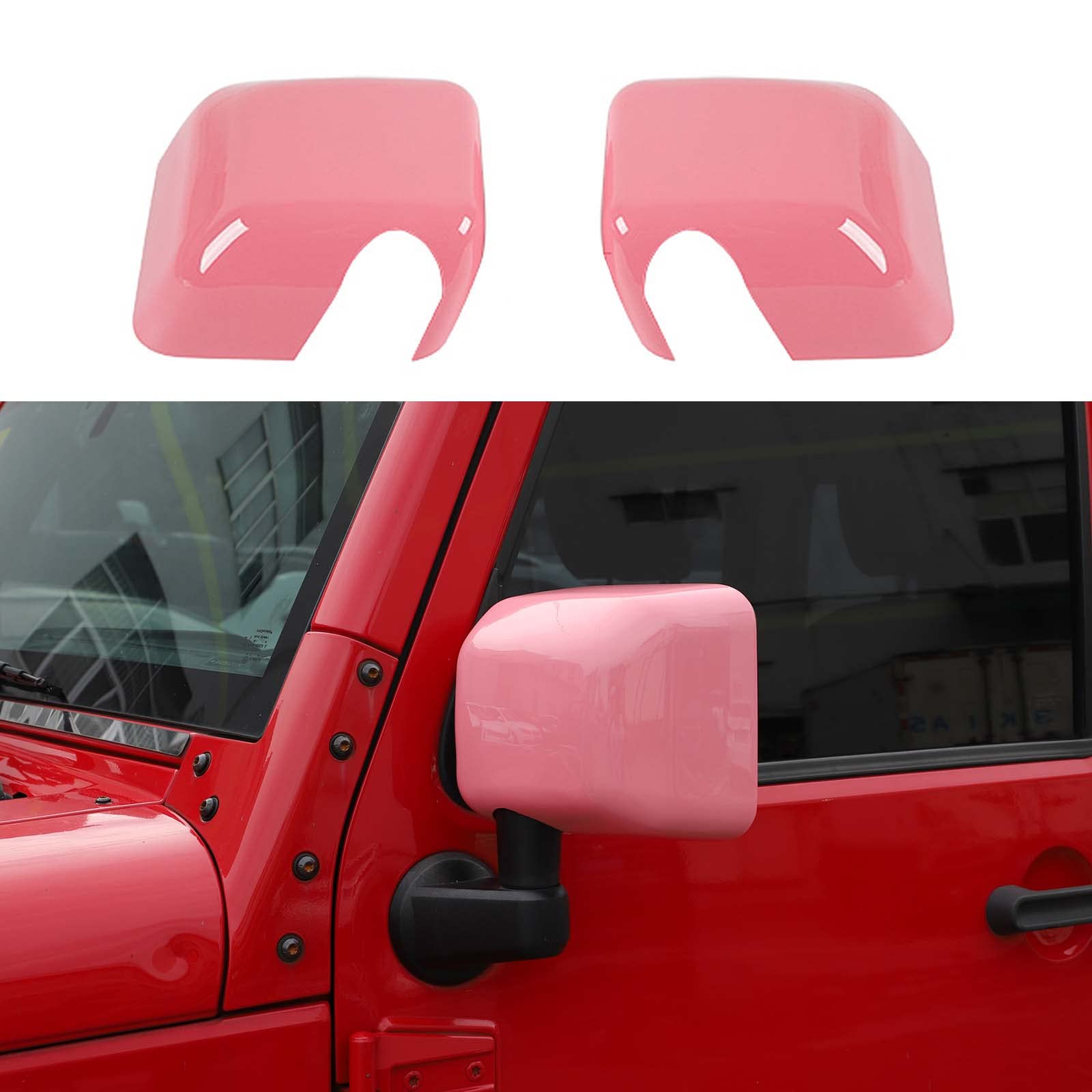 Jeep Wrangler 2007-2018 JK JKU Side Mirror Covers - 2PCS Pink Rearview Mirror Trim Decoration Kit for Enhanced Style & Protection | Perfect for Off-Roading, Daily Driving & Car Customization
