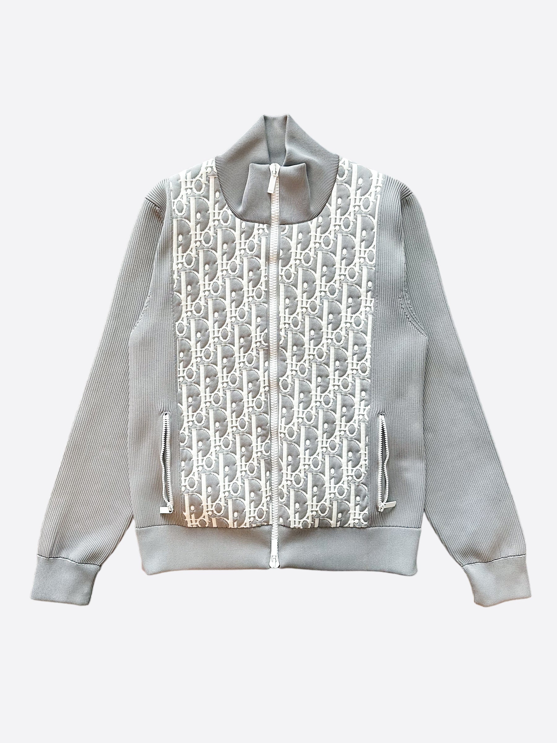 Dior Grey & White Oblique Zip Up Jacket for Men - Stylish Designer Outerwear for Casual Wear & Street Fashion