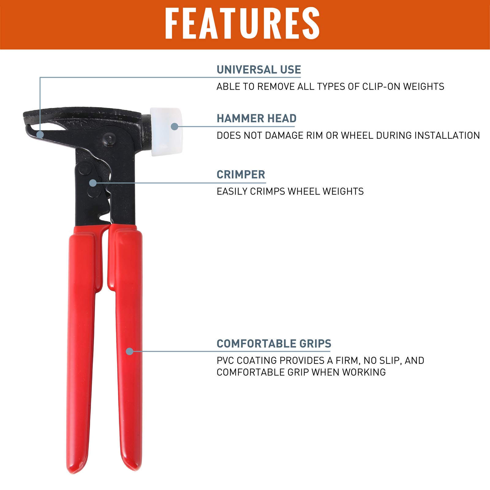 RockTrix Heavy Duty Wheel Weight Hammer - Professional Wheel Balancing Tool for Clip-On Weights - Perfect for Auto Shops & DIY Car Maintenance (Red)