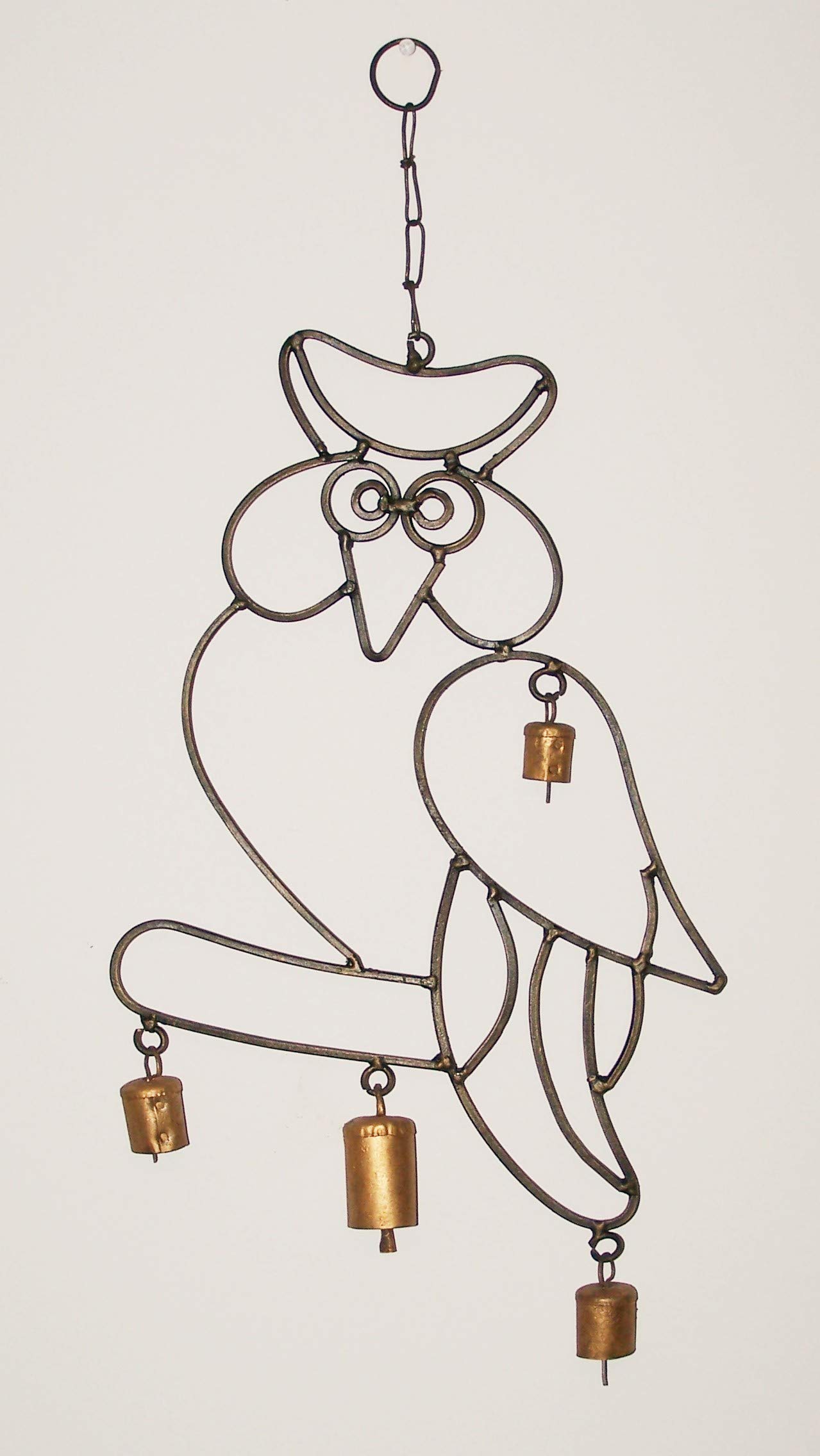 Iron Owl and Cow Bell Wind Chime - Outdoor Garden Decor, Rustic Farmhouse Wind Chime for Patio, Porch, Yard - Perfect for Country Home, Farm, or Cabin Decor
