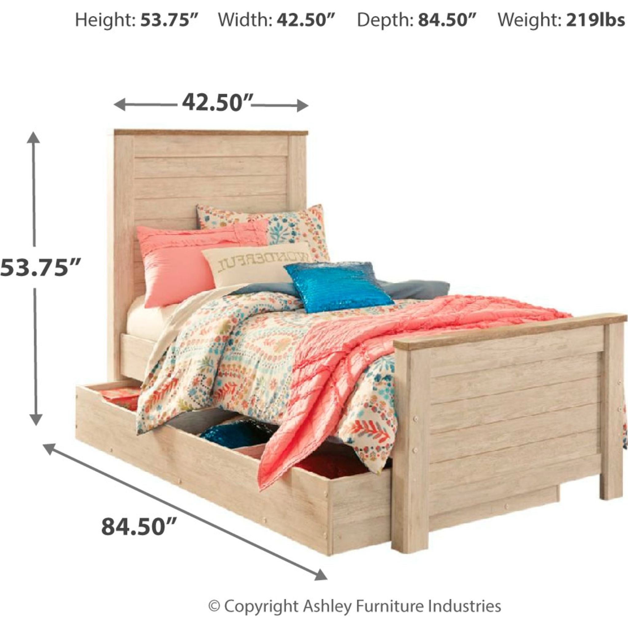 Ashley Trinell Twin Bed Frame with Headboard - Modern Wooden Platform Bed for Kids & Teens - Perfect for Small Bedrooms, Dorm Rooms & Guest Rooms