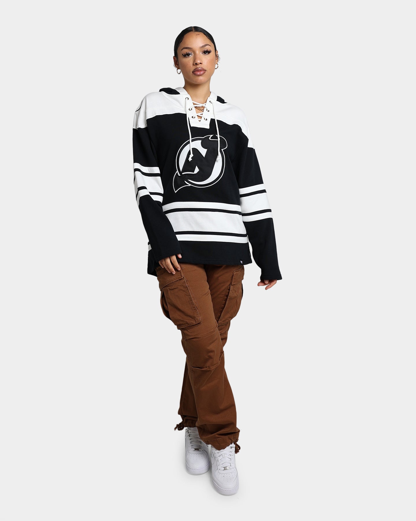 47 Brand New Jersey Devils Superior Lacer Hoodie - Jet Black NHL Fan Apparel for Men & Women - Perfect for Game Day, Tailgating, and Cold Weather Fashion