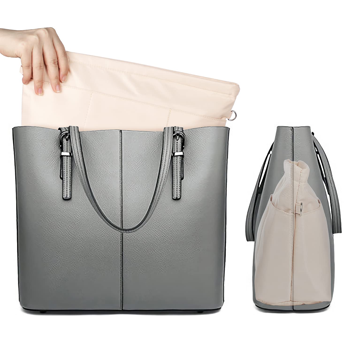 Sightor Nylon Handbag Organizer Insert - Large Beige Purse Organizer for Tote Bags | Perfect for Travel, Work & Everyday Use to Keep Essentials Neat & Accessible