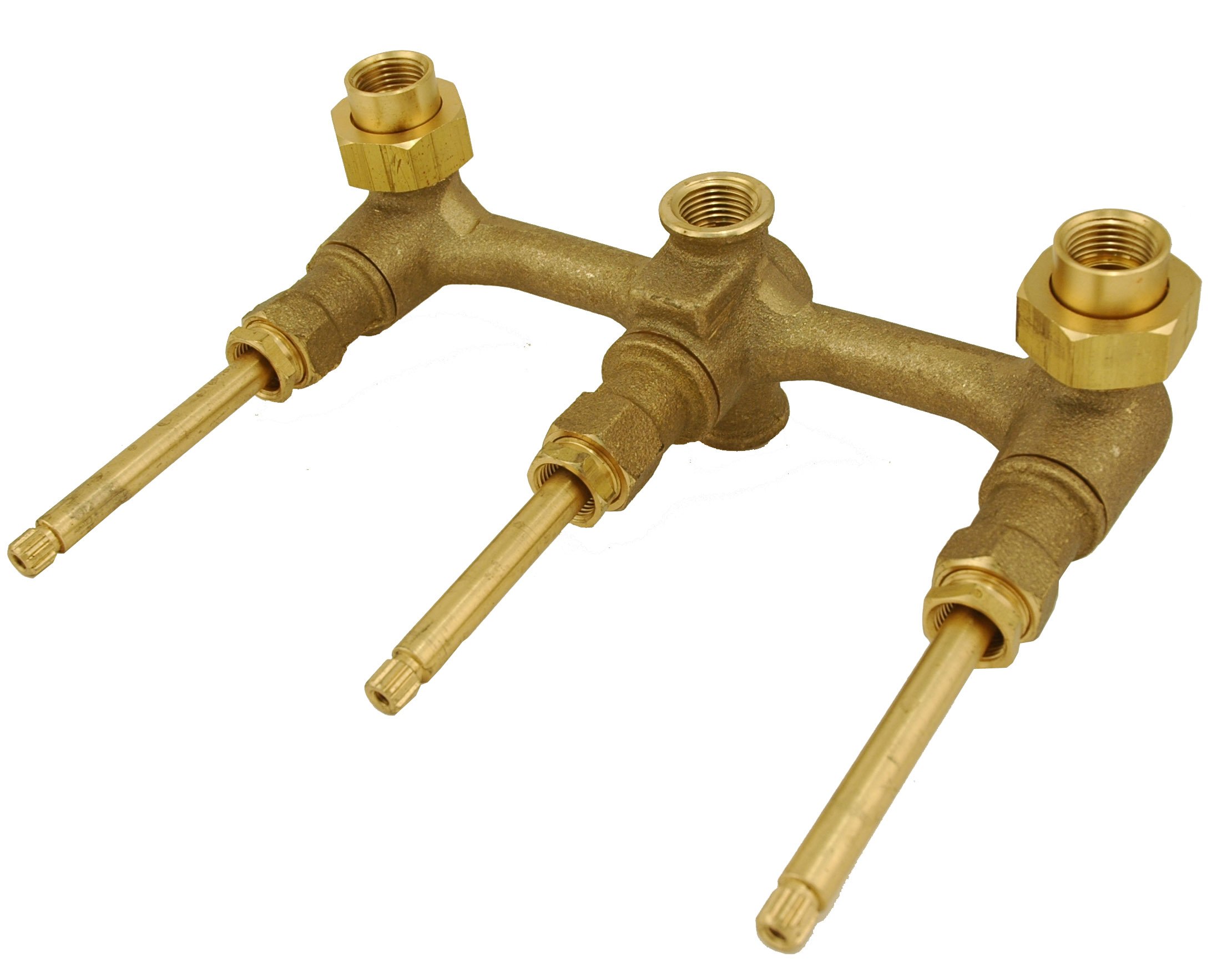 3-Handle Tub and Shower Faucet with Satin Nickel Finish - Porcelain Handles & Compression Stems by Plumb USA - Perfect for Bathroom Renovation and Modern Home Upgrade