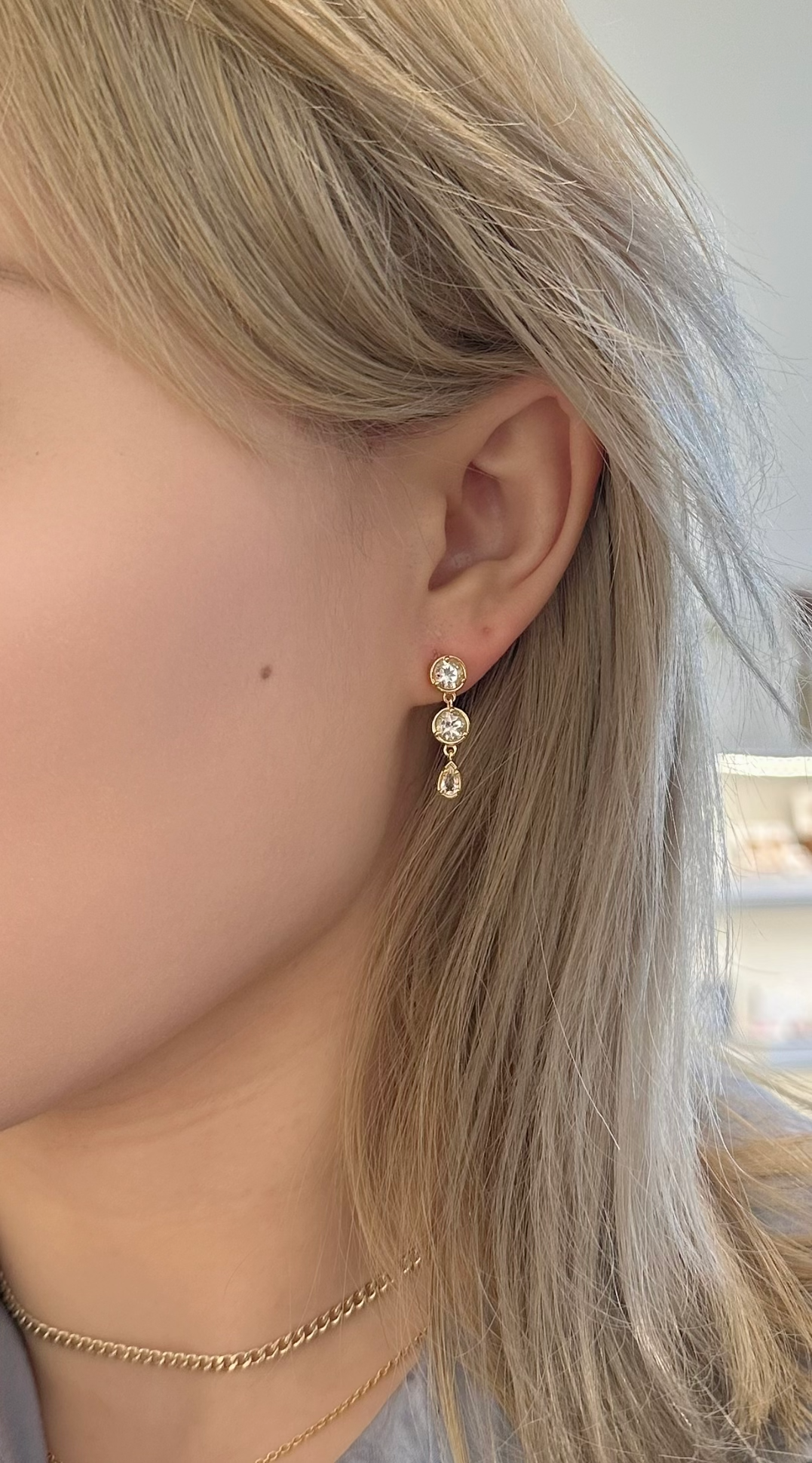 Amare Wear 14K Gold Vermeil White Topaz Mini Dangle Earrings for Women - Elegant Everyday Jewelry for Work, Date Night & Special Occasions