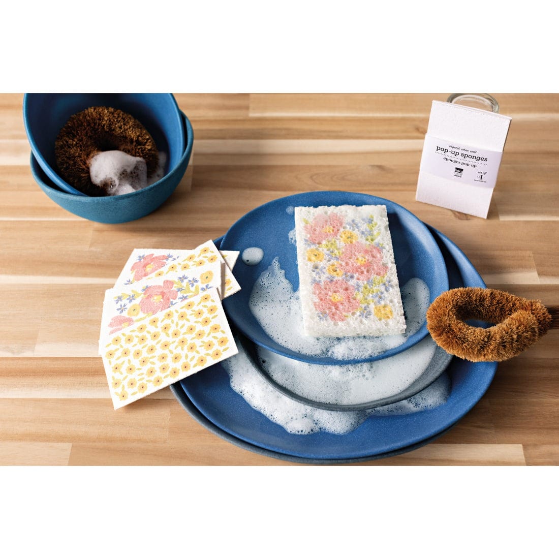 Now Designs Pop Up Sponges - Set of 4 Full Bloom Kitchen Sponges for Dishes, Cleaning & Household Use | Durable & Absorbent Scrub Sponges for Sink, Countertops & Bathroom