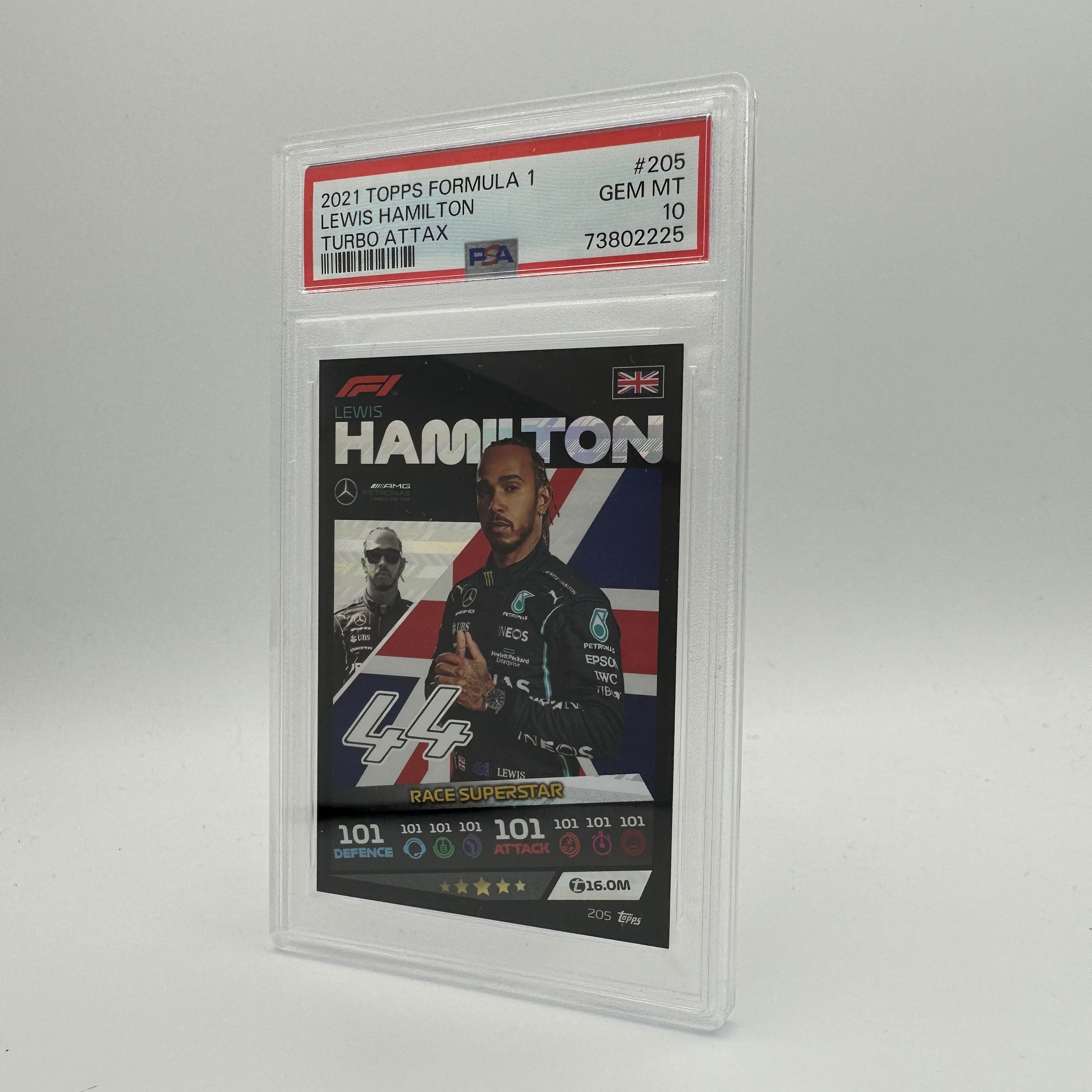 PSA 10 Graded Lewis Hamilton #205 F1 Racing Card - Perfect for Collectors, Investors & Motorsport Fans | Display, Trade or Gift