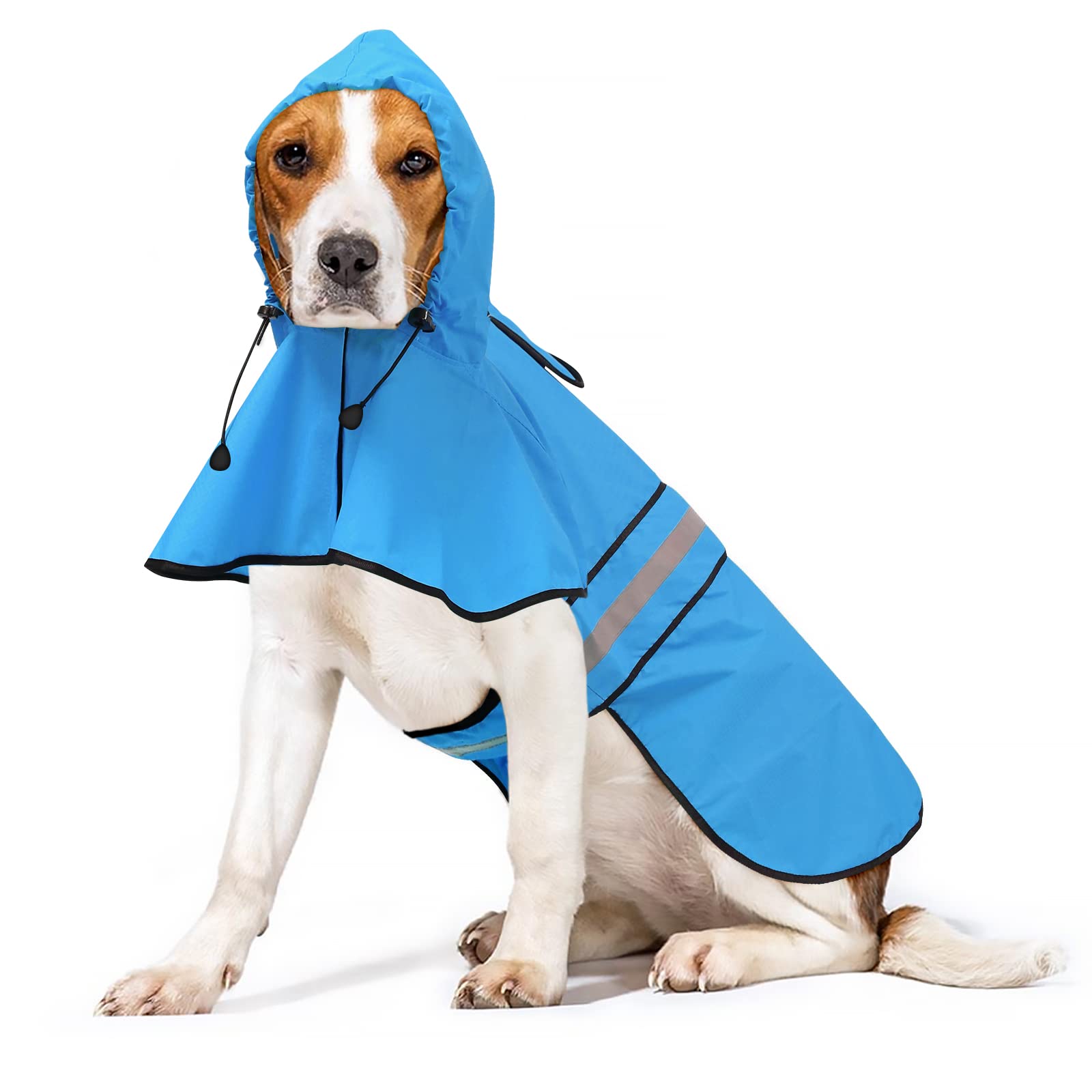 Waterproof Hooded Dog Raincoat - Adjustable Reflective Pet Jacket for Small to X-Large Dogs | Lightweight Dog Poncho for Rainy Day Walks & Outdoor Adventures (Blue, Large)