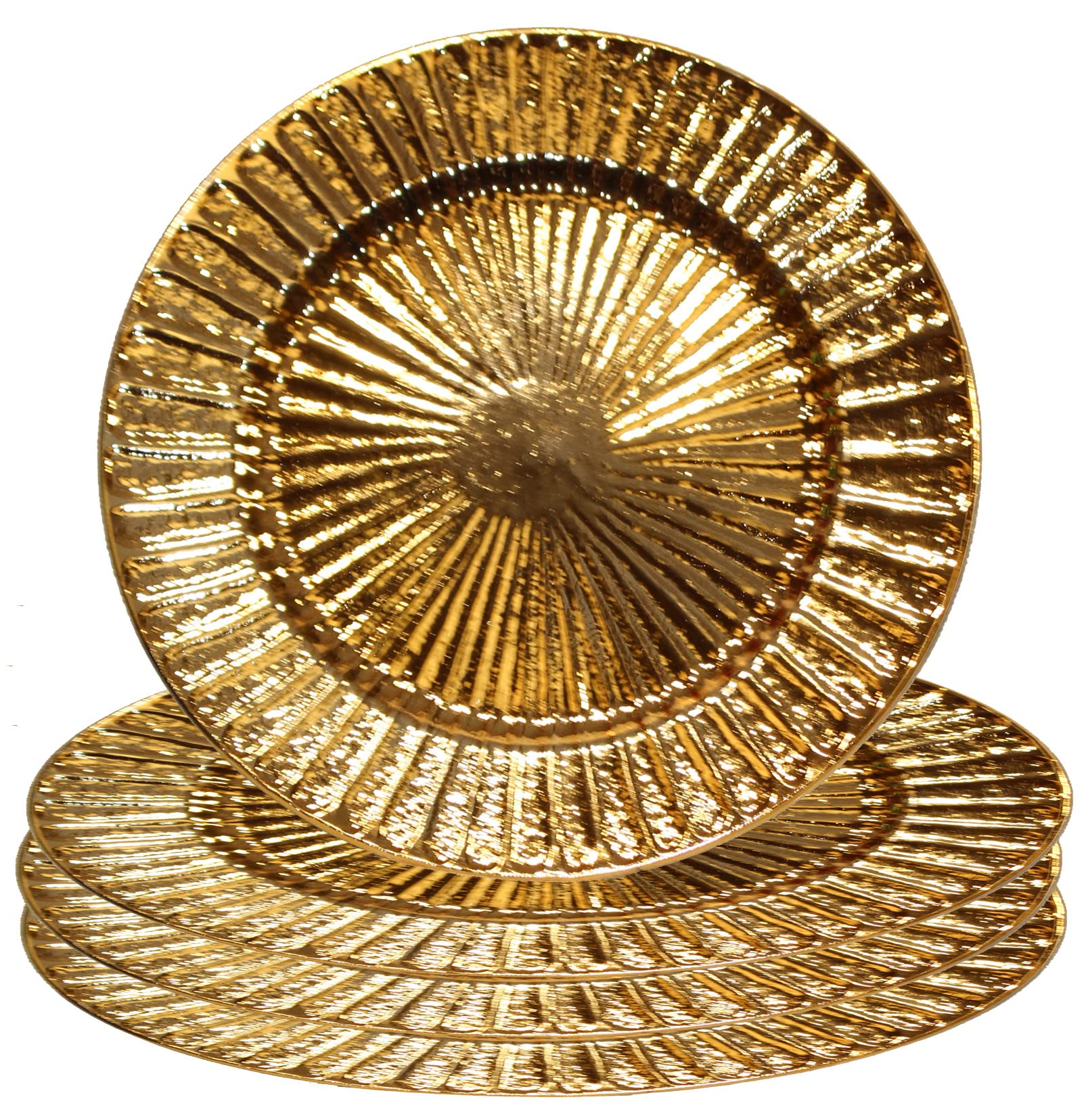 Gilbins 13-Inch Round Plastic Charger Plates - Set of 4 Gold Decorative Dinner Plates for Wedding, Holiday & Party Table Decor - Perfect for Christmas, Thanksgiving & Formal Dining Events