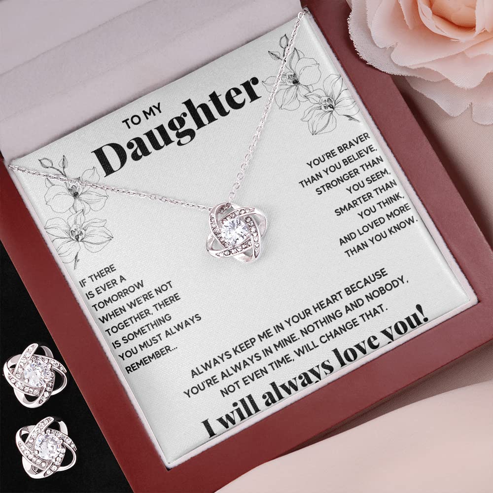 Mother Daughter Necklace Set - Timeless Jewelry Gift from Mom & Dad with Message Card & Gift Box - Daughter Pendant Necklace for Birthday, Graduation - Includes LED Box & Dragonfly Earrings - Perfect for Family Bonding & Special Occasions