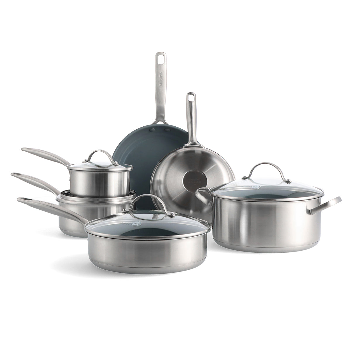 Treviso Ceramic Nonstick Stainless Steel 10-Piece Cookware Set - Durable Kitchen Pots & Pans for Cooking, Frying & Baking - Perfect for Home Chefs & Professional Kitchens