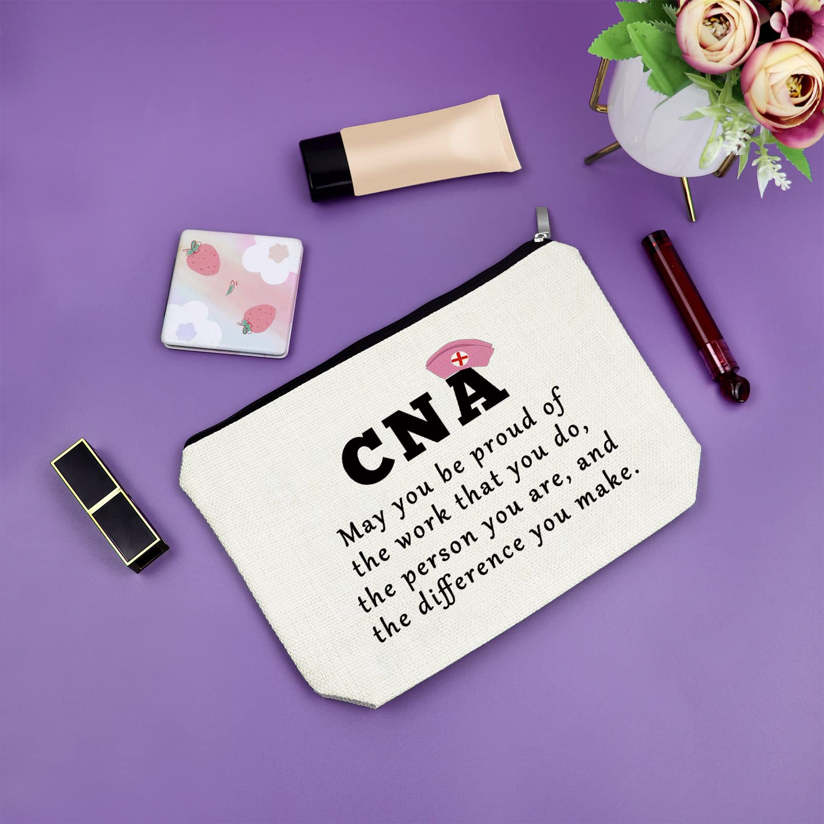 **Premium CNA Week Gifts - Makeup Bag for Certified Nursing Assistants | Nurse Practitioner & Nursing Graduation Gifts for Women | Cosmetic Bag for Sister, Birthday & Christmas | Ideal for Work, Travel & Daily Use**