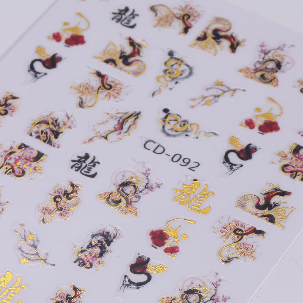 3D Dragon Nail Stickers - Chinese Dragon Nail Decals for Nail Art Designs | Flying Dragon Manicure Stickers for Women | Perfect for Halloween, Cosplay, and Festival Nail Decorations