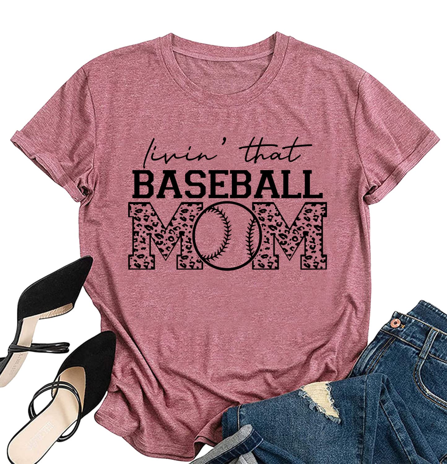 IOEGW Baseball Mom T-Shirt - Women's Casual Short Sleeve Tee - Perfect Gift for Baseball Moms - Great for Games, Practices & Supporting Your Player