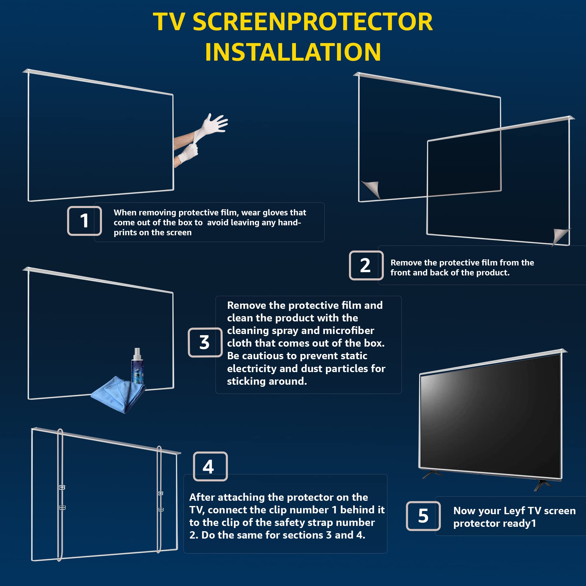 LEYF 55 Inch TV Screen Protector - Anti-Scratch & Anti-Damage Film for LCD LED 4K OLED QLED HDTV - Hanging & Fixed Installation - Perfect for Living Room, Bedroom & Office TV Protection