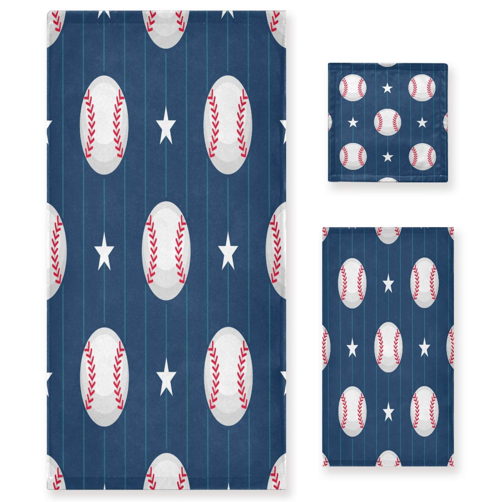 STAYTOP 3-Piece Ultra Soft Baseball Sport Towel Set - Bath, Hand & Face Towels for Gym, Spa, Cooking & Sports | Quick-Dry Absorbent Washcloths