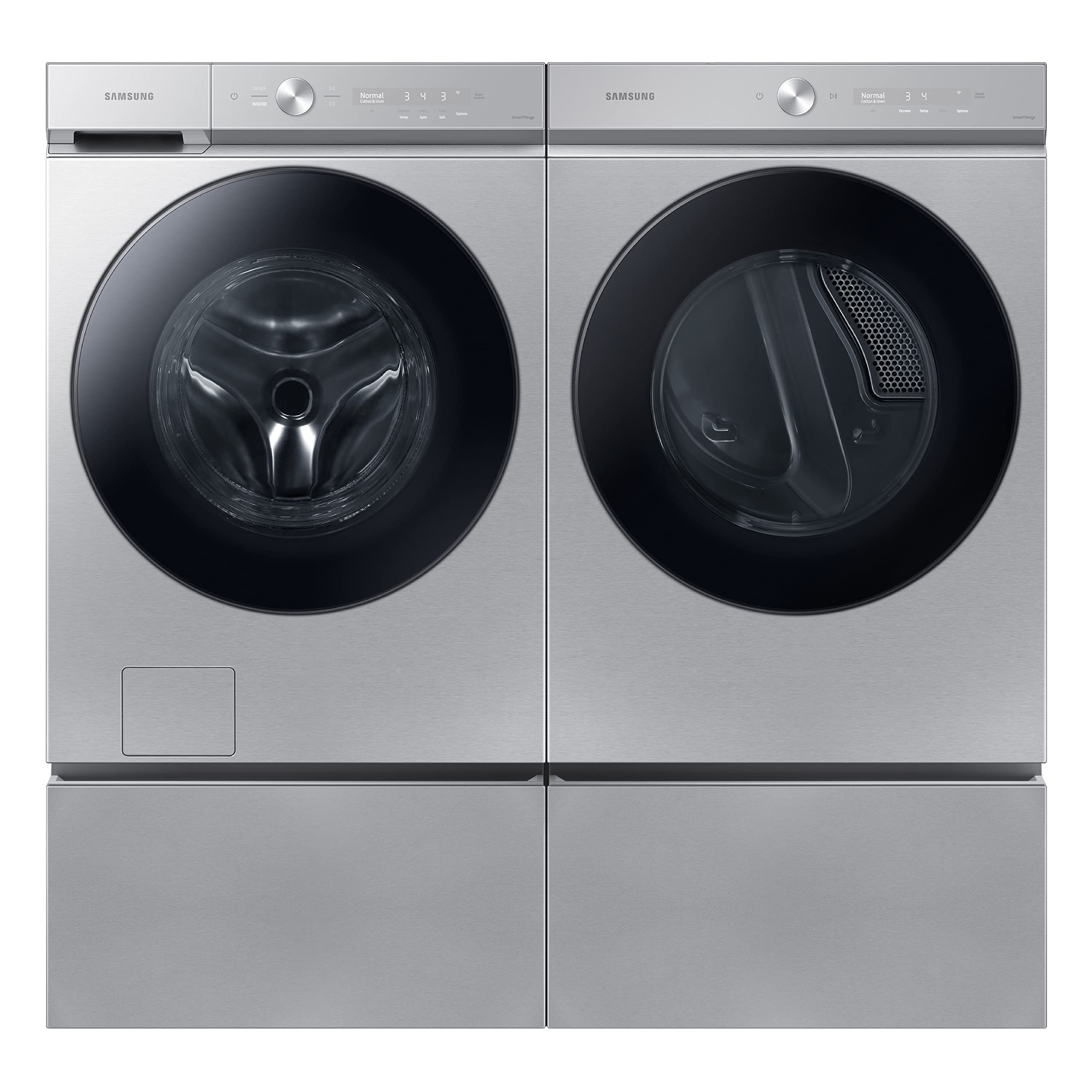 Samsung 27-Inch Bespoke Front Load Washer Dryer Pedestal Stand with Pull-Out Laundry Storage Drawer | WE502NT | Silver Steel | Space-Saving Laundry Room Organizer for Compact Homes & Apartments