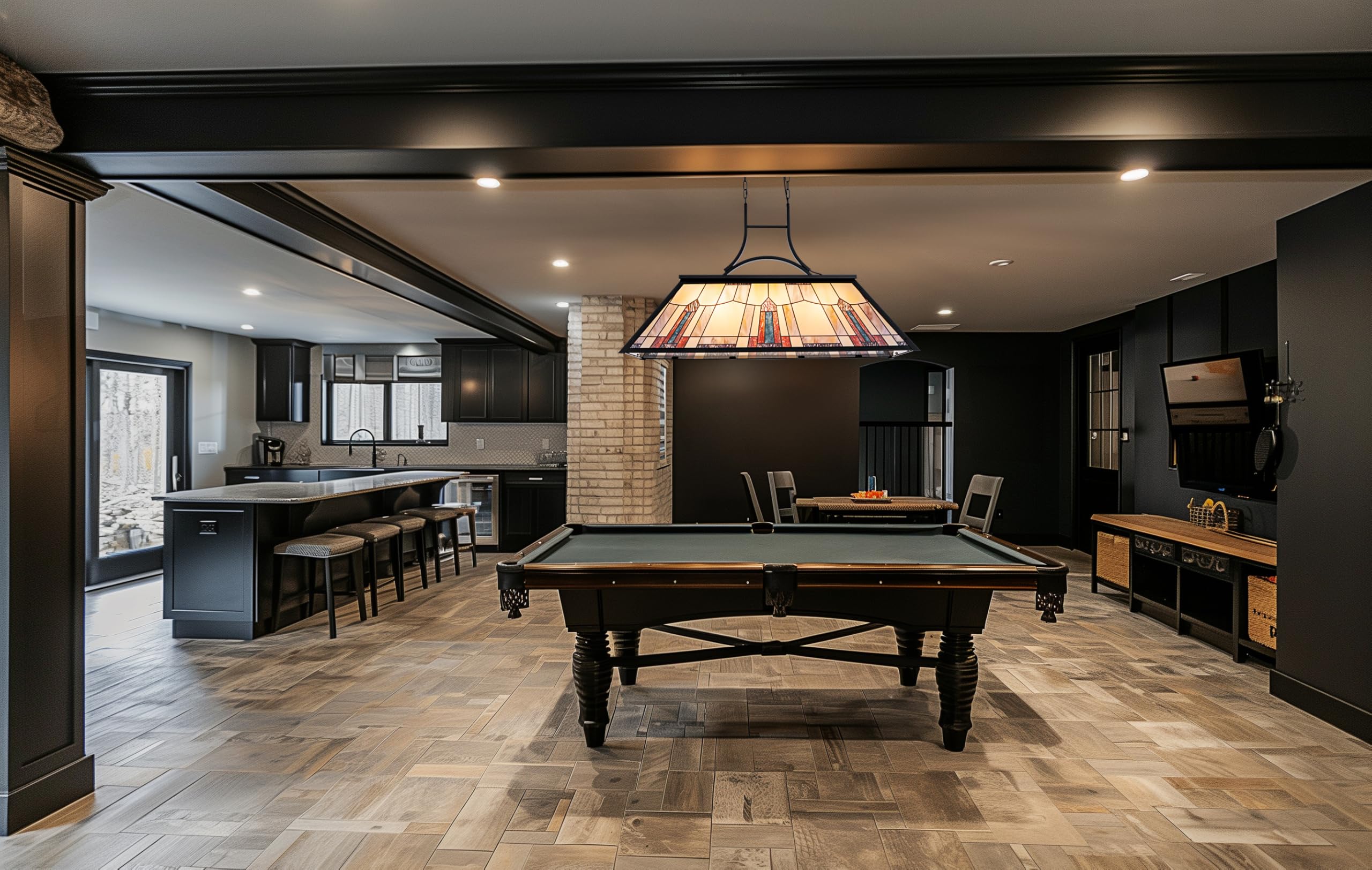 Vintage Tiffany Style Pool Table Light - 3-Light Billiards Chandelier for 7', 8', 9' Game Tables | Perfect for Man Cave, Snooker Room, Club, Bar & Kitchen Island Lighting | Durable Hanging Fixture with Classic Stained Glass Design
