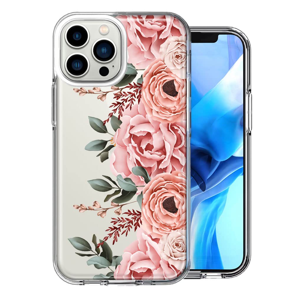 Pink Floral iPhone 13 Pro Case - Blush Peach Spring Flowers Design with Peony & Rose Pattern | Slim Protective Cover for Apple iPhone 13 Pro | Perfect for Spring Outfits, Weddings & Everyday Use