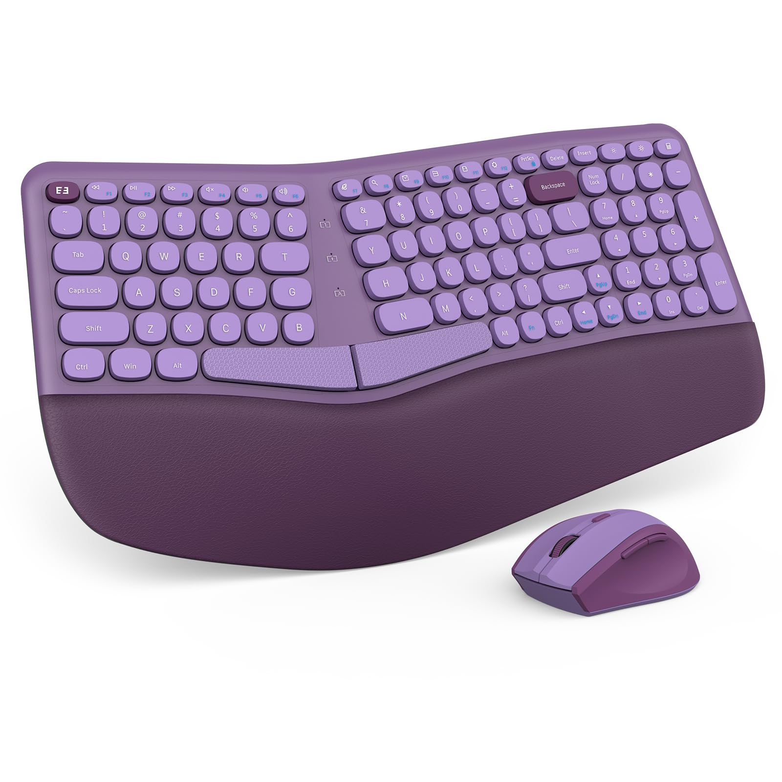 Ergonomic Wireless Keyboard and Mouse Combo - 2.4Ghz USB Receiver, Split Keyboard Layout with Wrist Rest, 3-Level DPI Optical Mouse for Windows & Mac (Pink/Purple) - Perfect for Office, Home & Gaming Use