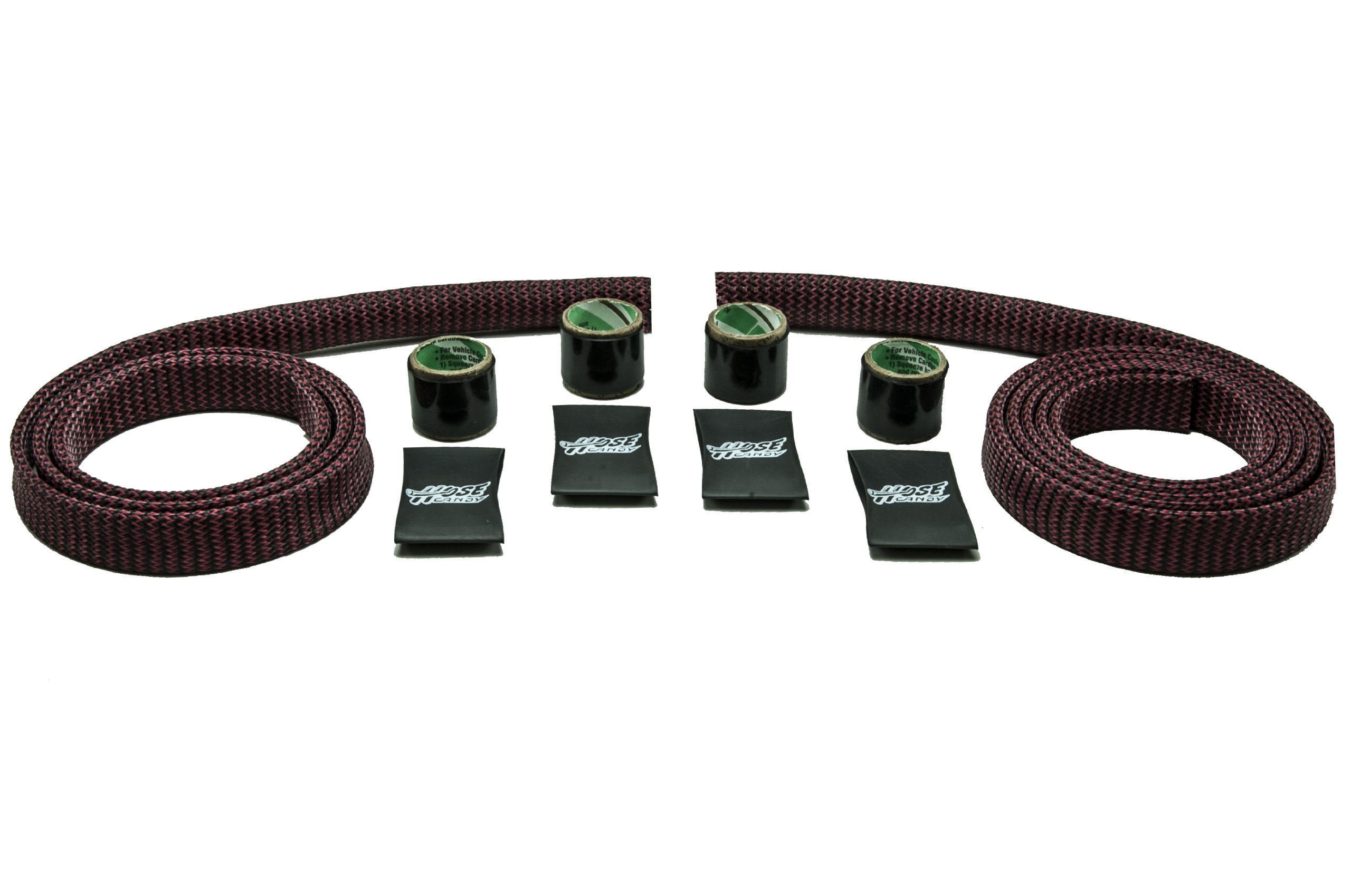 Carbon Fiber Heater Hose Skin Kit - Red & Black Hot Rod Hose Cover with Black Heat Shrink Tubing | Perfect for Automotive Engine Bays, Custom Car Builds, and Performance Vehicle Upgrades