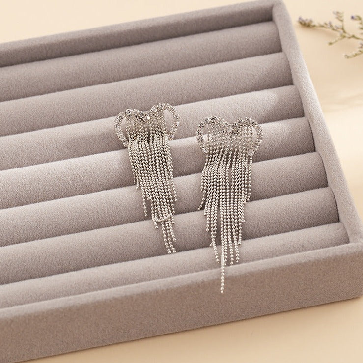 Elegant Open Heart Tassel Waterfall Earrings for Women - Fashion Gold/Silver Dangle Jewelry | Perfect for Parties, Weddings & Date Nights | A8451