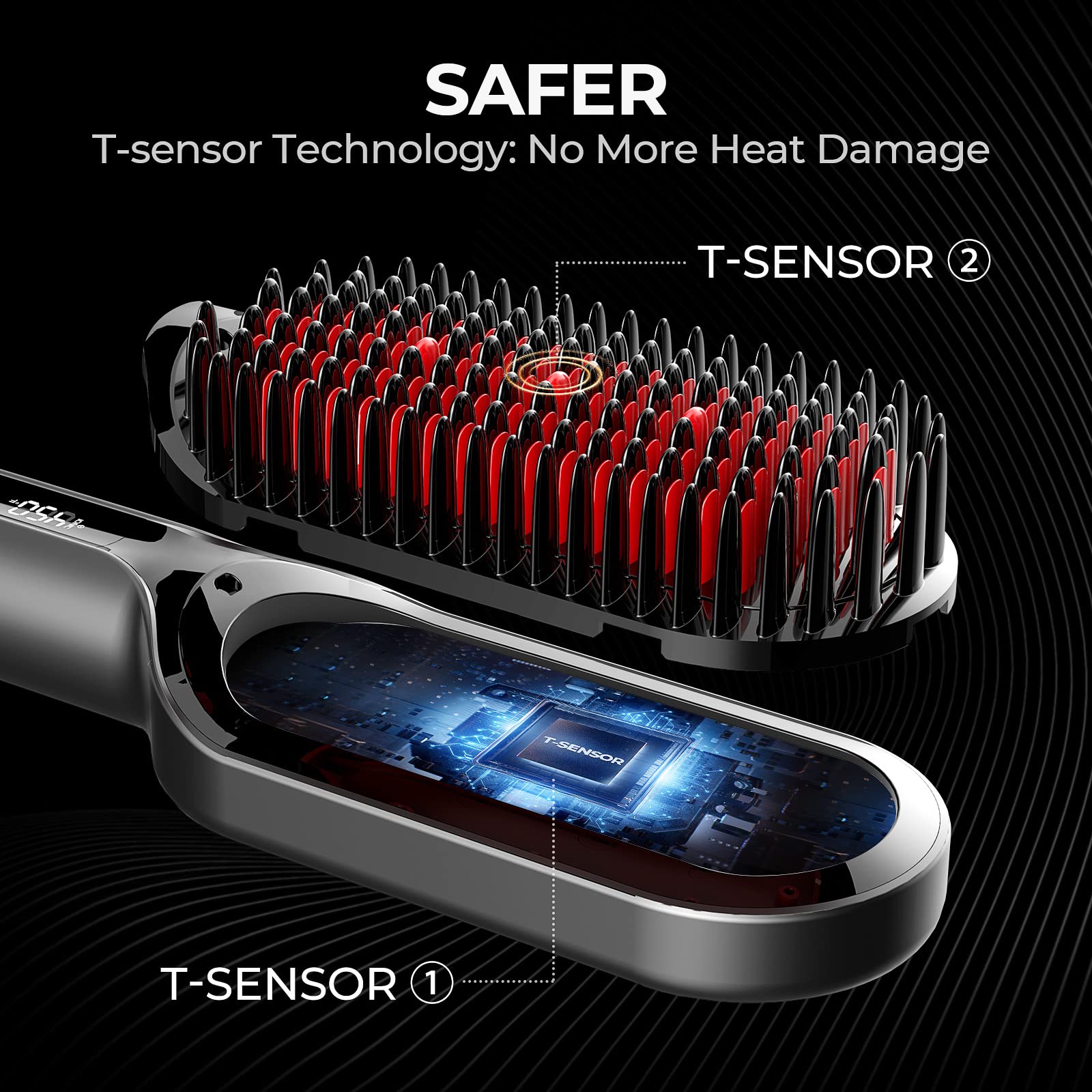 TYMO Ionic Hair Straightener Brush - Upgraded Ceramic Flat Iron with Dense Bristles, 16 Temperature Settings & Dual Voltage | Hot Comb for Thick, Curly & Frizzy Hair | Perfect for Home Use, Travel & Salon Styling