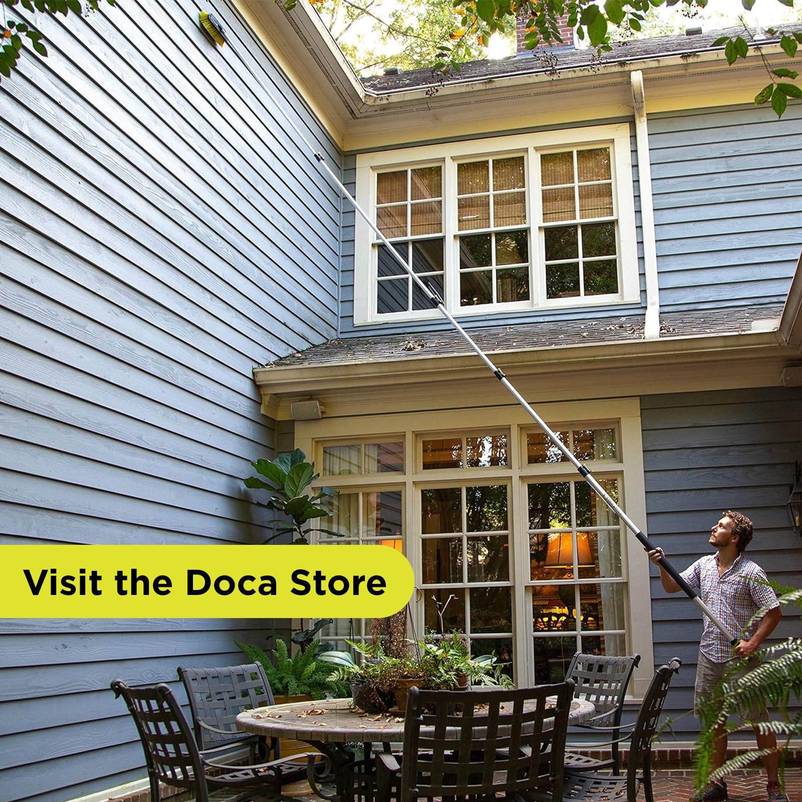 DOCA 7-30 Ft Telescoping Extension Pole for Cleaning, Painting & Window Washing - Lightweight Adjustable Pole for Feather Dusters, Paint Rollers & Squeegees - Indoor & Outdoor High Reach Cleaning Tool - Perfect for Hard-to-Reach Ceilings, Gutters & Second Story Windows