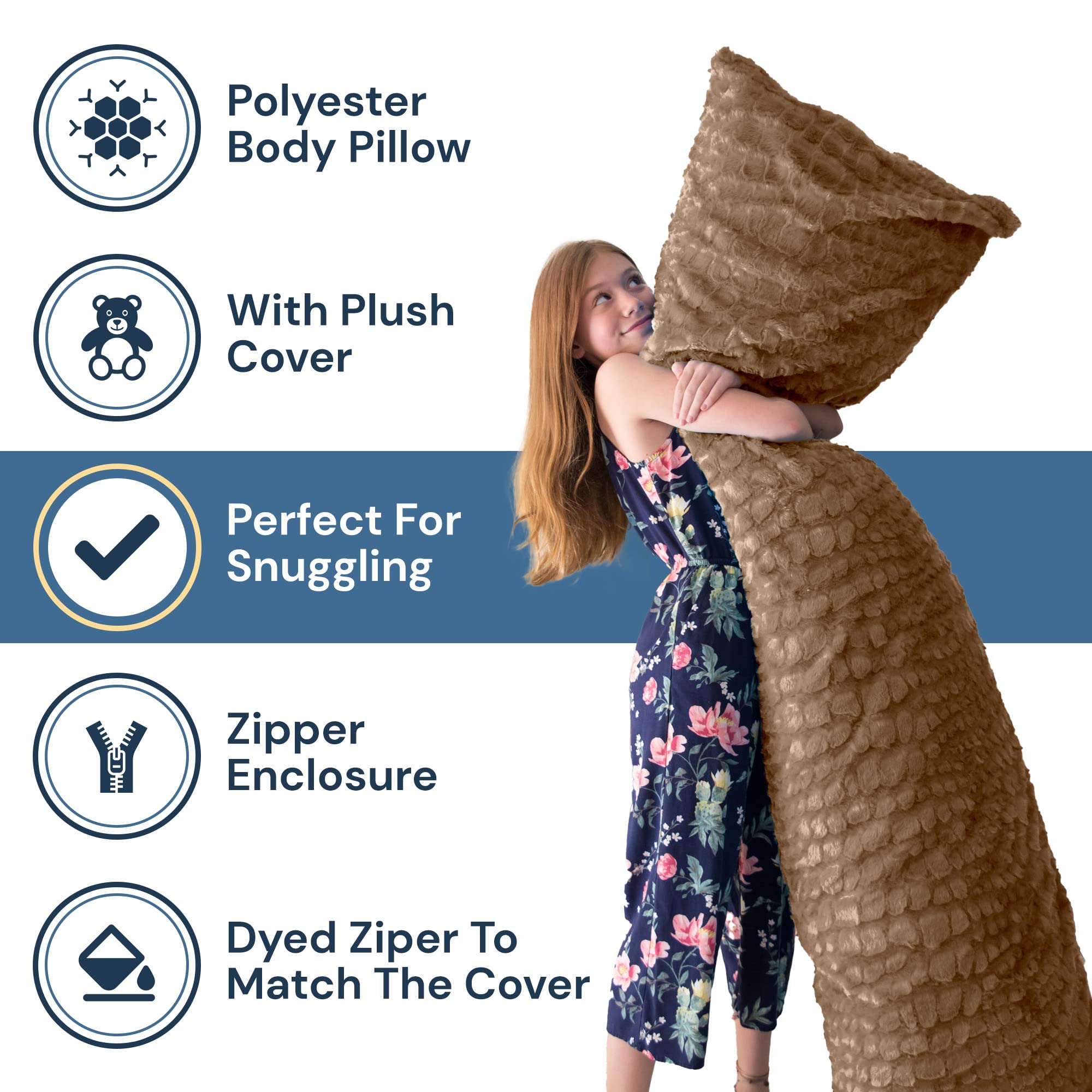 Pillowtex Ultra Soft Plush Body Pillow - 20x72 Inches Fawn Color for Adults & Teens | Perfect for Sleeping, Lounging & Pregnancy Support | Hypoallergenic & Machine Washable