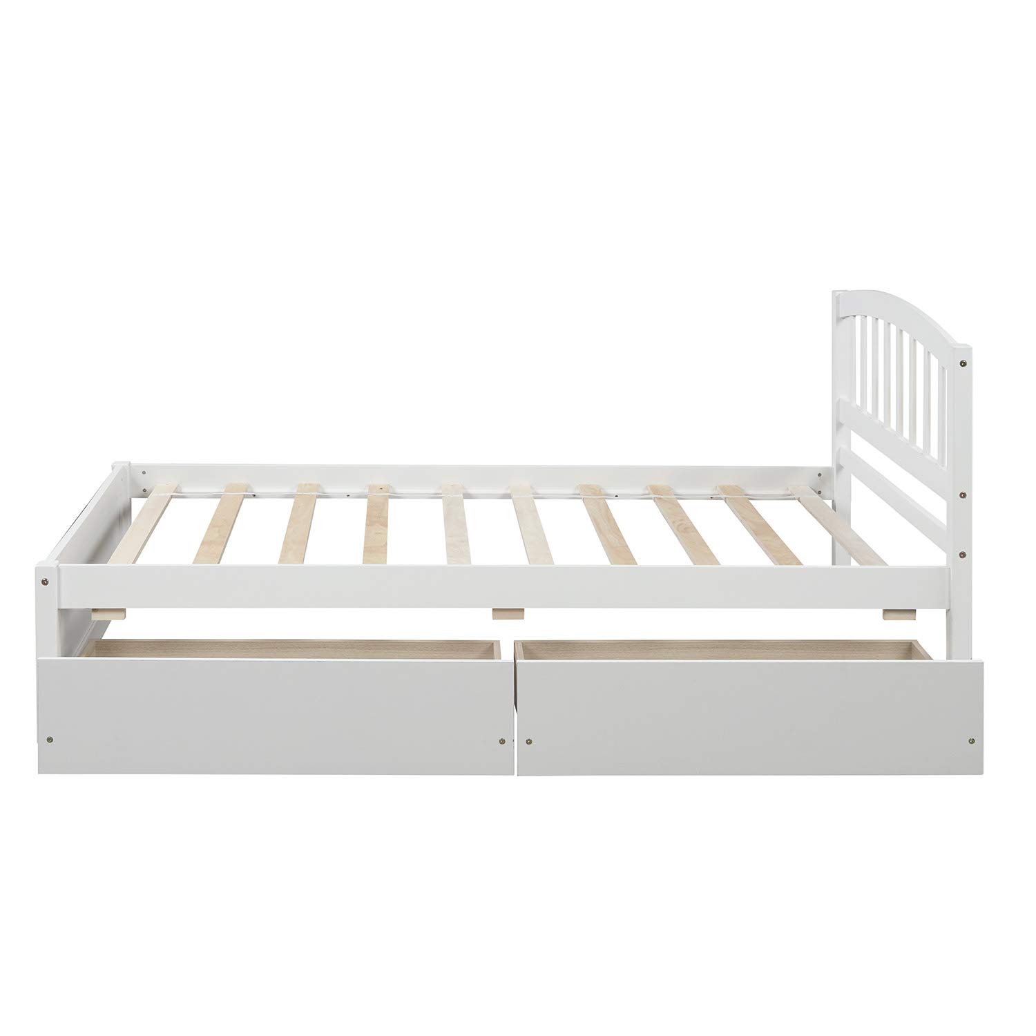 **Twin Size Solid Wood Platform Storage Bed with Headboard & 2 Drawers - White - Perfect for Kids' Room, Guest Bedroom, or Small Space Furniture**