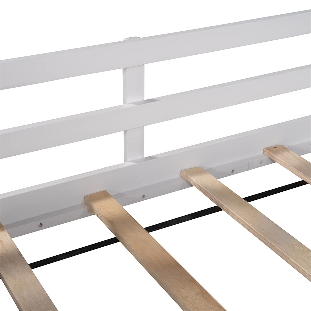 **White Twin Size Wood Loft Bed with 2 Storage Boxes & Chalkboard - Perfect for Kids & Teens Room - Space-Saving Study & Play Furniture**