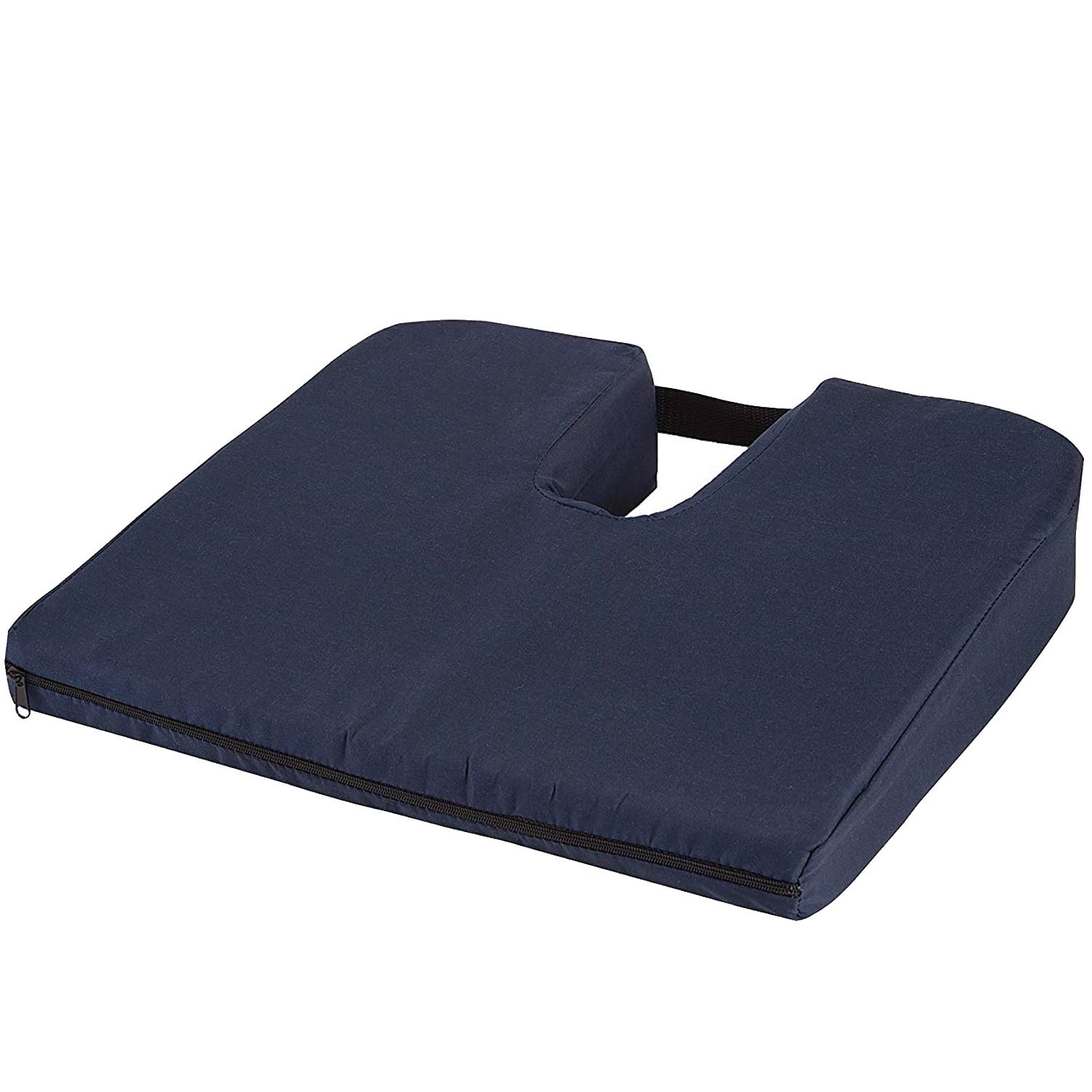 DMI Gradual Slope Seat Cushion for Coccyx Pain Relief - Orthopedic Sciatica & Tailbone Support Pillow - 15 Inch Navy Blue Memory Foam Cushion for Office Chair, Car Seat, Wheelchair or Dining Chair - Machine Washable Cover - Ideal for Work, Driving & Home Use