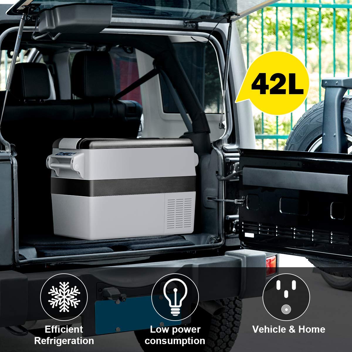 COSTWAY 44-Quart Portable Car Refrigerator - 12V/24V Electric Cooler with 3 Cooling Levels, LCD Display & Shockproof Design - Perfect for Camping, Road Trips, RV Travel, Truck Parties & Outdoor Adventures