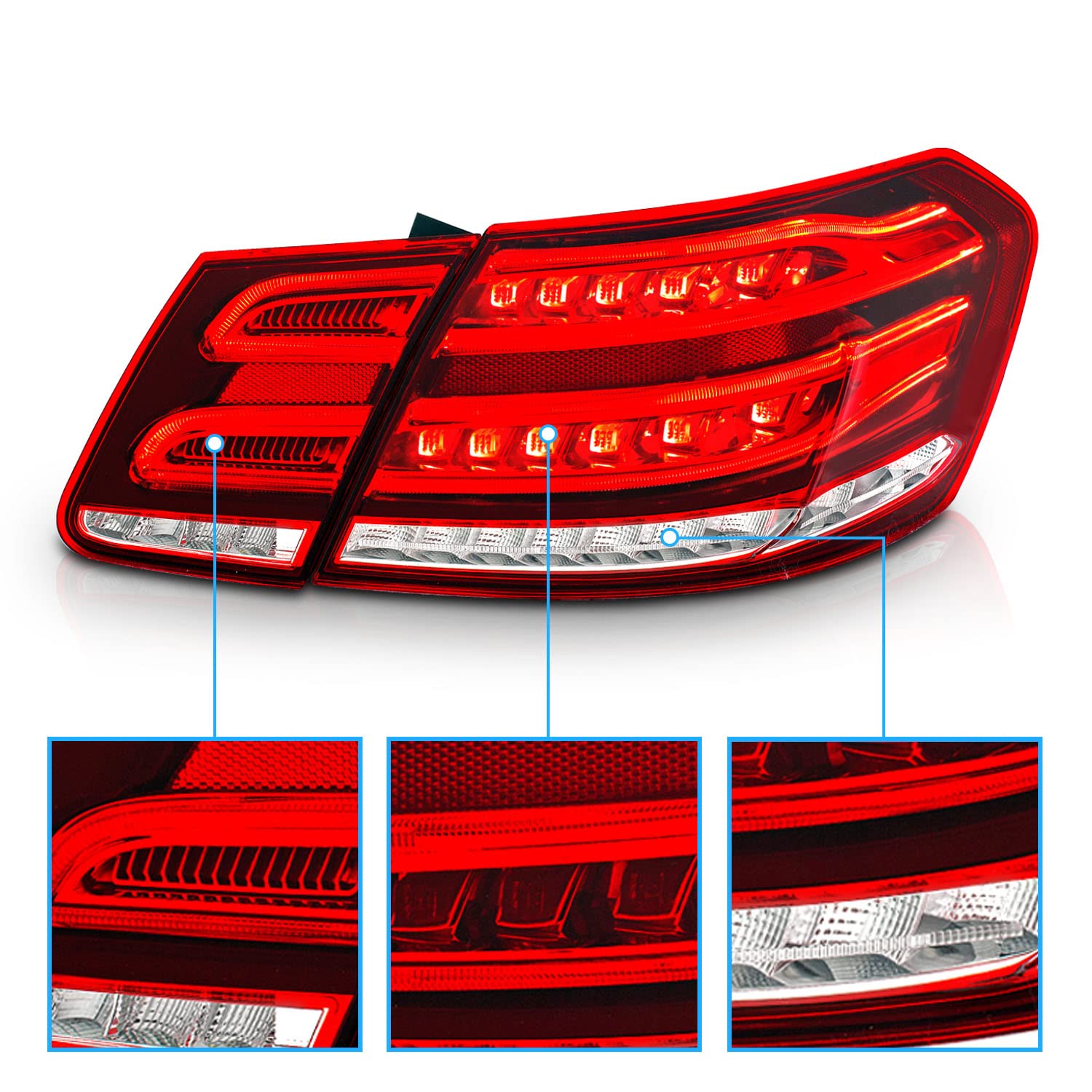 AmeriLite Red/Clear LED Tail Lights Set for Mercedes Benz E-Class Sedan - Left & Right Side Pair - Enhanced Visibility & Style for Night Driving & Custom Car Upgrades